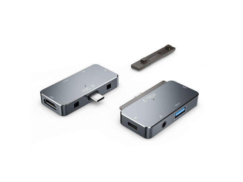 Tech-Protect HUB V6 4in1 USB-C - USB-A 3.0 / USB-C PD100W / HDMI / mini jack 3.5mm - grey USB-Hubs - USB 3.0 - 4 - Grau
