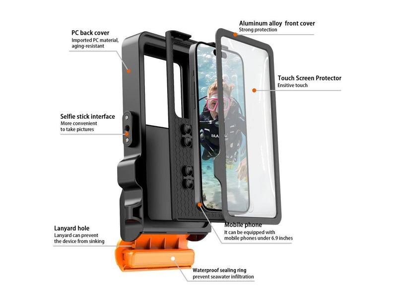 Tech-Protect IPX8 Pro Waterproof Phone Case - Orange and Black