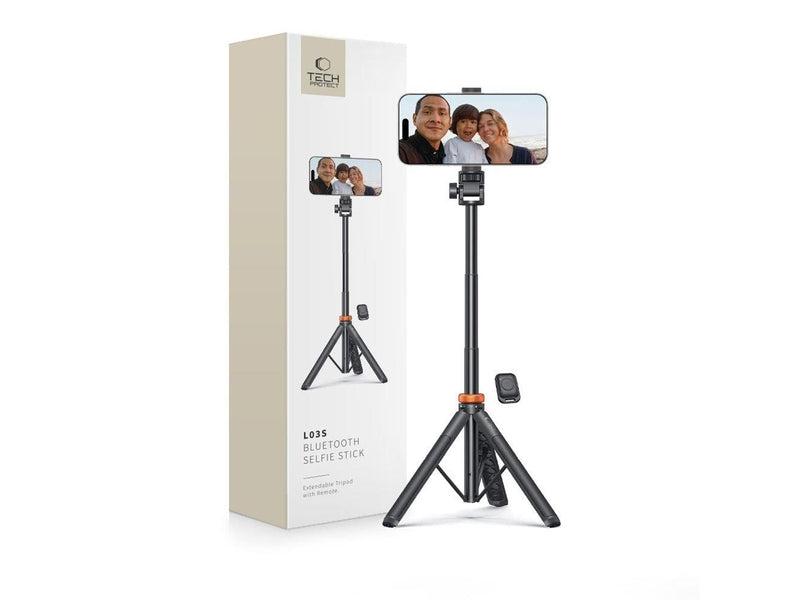 Tech-Protect L03S Bluetooth Selfie Stick with Remote Control Tripod up to 148cm and 180 Head - Black