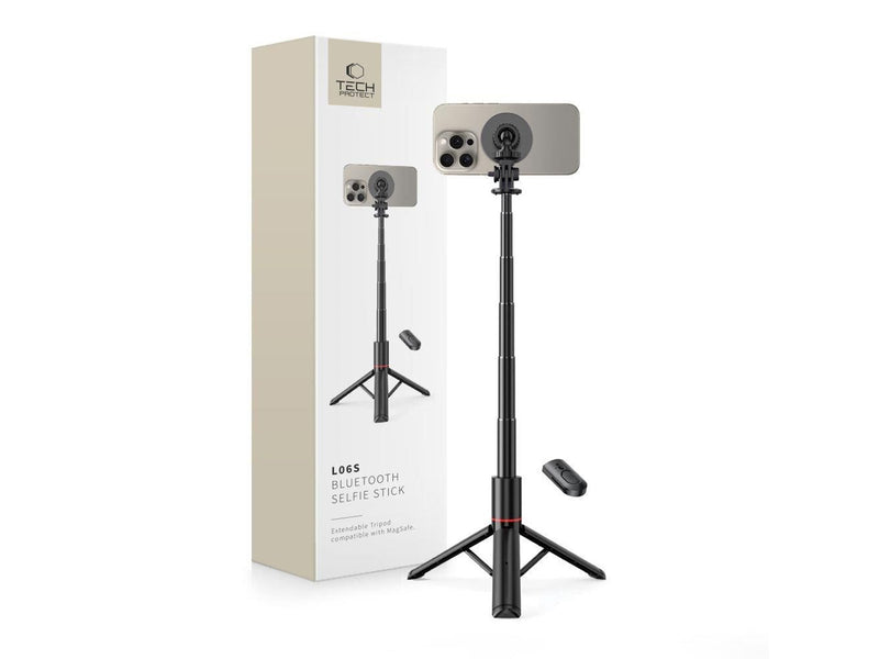 Tech-Protect L06S Bluetooth magnetic selfie stick with MagSafe remote control tripod up to 82cm and 360 head - black