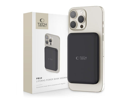 Tech-Protect LifeMag PB10 Power Bank with MagSafe 5000mAh 15W USB-C Port - Black + USB-C Cable - 5000 mAh