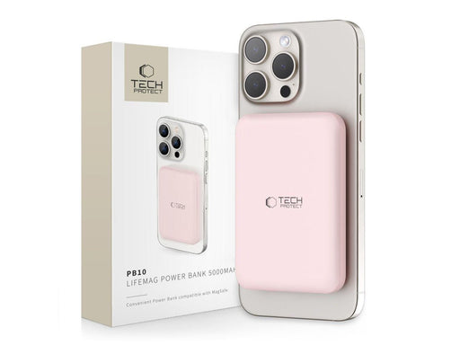 Tech-Protect LifeMag PB10 Power Bank with MagSafe 5000mAh 15W USB-C Port - Pink + USB-C Cable - 5000 mAh