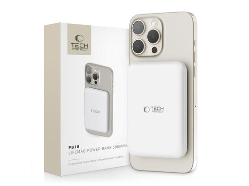 Tech-Protect LifeMag PB10 Power Bank with MagSafe 5000mAh 15W USB-C Port - White + USB-C Cable - 5000 mAh