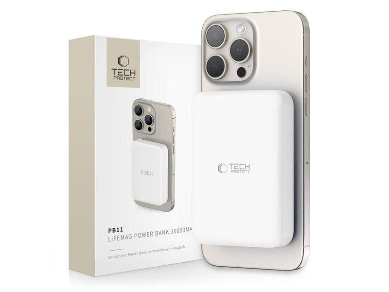 Tech-Protect LifeMag PB11 Power Bank with MagSafe 10000mAh 15W USB-C Port - White + USB-C Cable - 10000 mAh
