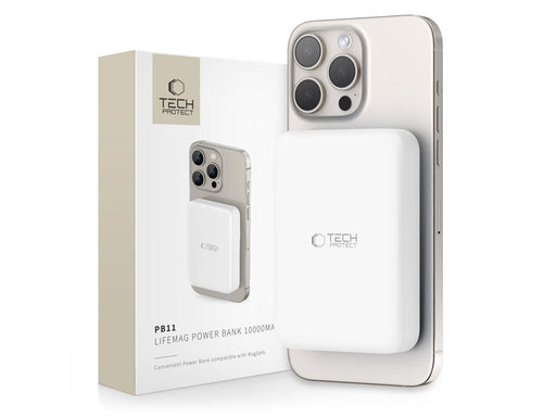Tech-Protect LifeMag PB11 Power Bank with MagSafe 10000mAh 15W USB-C Port - White + USB-C Cable - 10000 mAh