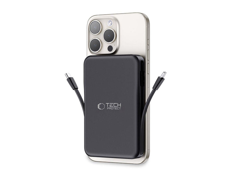 Tech-Protect LifeMag PB31 Power Bank with MagSafe 10000mAh 15W USB-C / USB-A / Built-in USB-C / Lightning Cables - Black - 10000 mAh