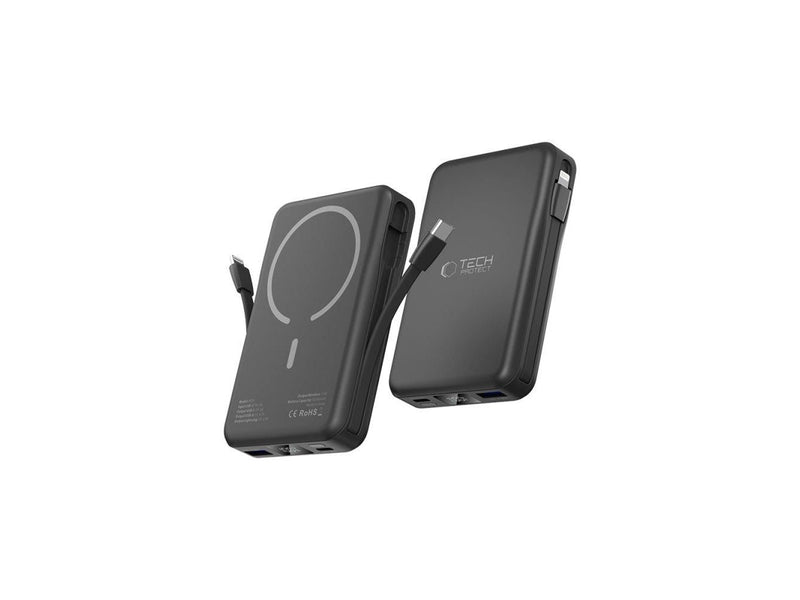 Tech-Protect LifeMag PB31 Power Bank with MagSafe 10000mAh 15W USB-C / USB-A / Built-in USB-C / Lightning Cables - Black - 10000 mAh