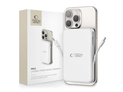Tech-Protect LifeMag PB31 Power Bank with MagSafe 10000mAh 15W USB-C / USB-A / Built-in USB-C / Lightning Cables - White - 10000 mAh