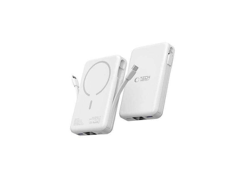 Tech-Protect LifeMag PB31 Power Bank with MagSafe 10000mAh 15W USB-C / USB-A / Built-in USB-C / Lightning Cables - White - 10000 mAh