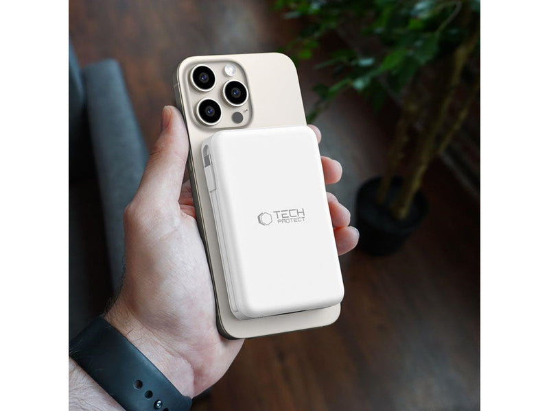 Tech-Protect LifeMag PB31 Power Bank with MagSafe 10000mAh 15W USB-C / USB-A / Built-in USB-C / Lightning Cables - White - 10000 mAh