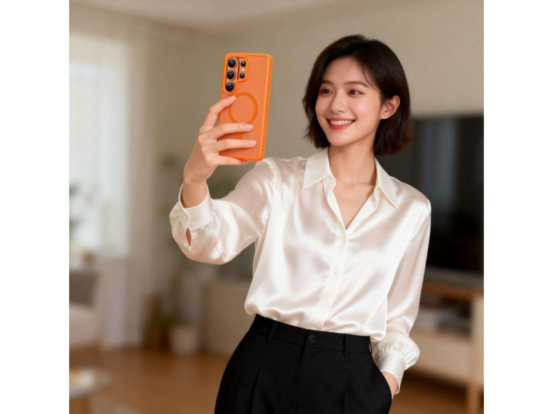 Tech-Protect Magmat MagSafe Case for Samsung Galaxy S26 - Orange and Matte