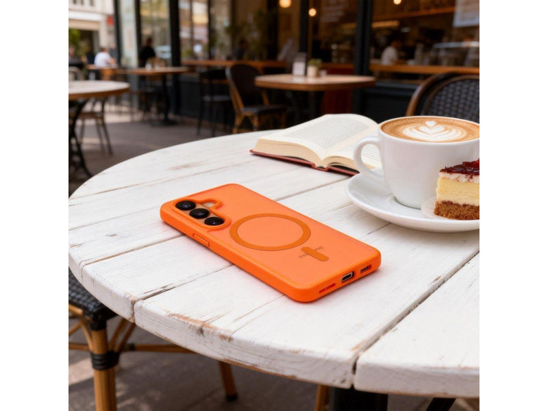 Tech-Protect Magmat MagSafe Case for Samsung Galaxy S26 - Orange and Matte