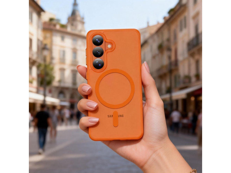 Tech-Protect Magmat MagSafe Case for Samsung Galaxy S26 - Orange and Matte