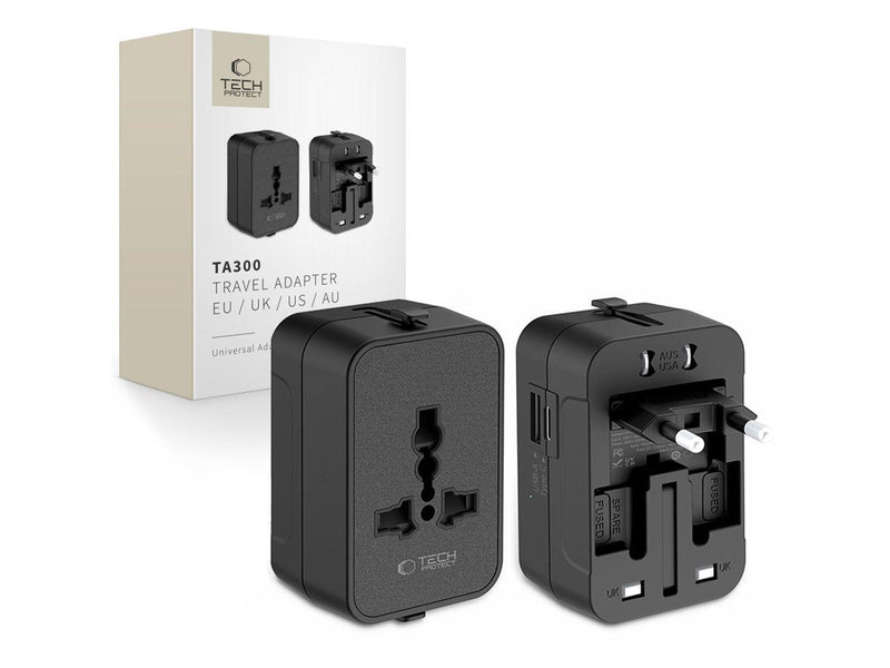 Tech-Protect TA300 Travel Adapter EU/UK/AU - Black