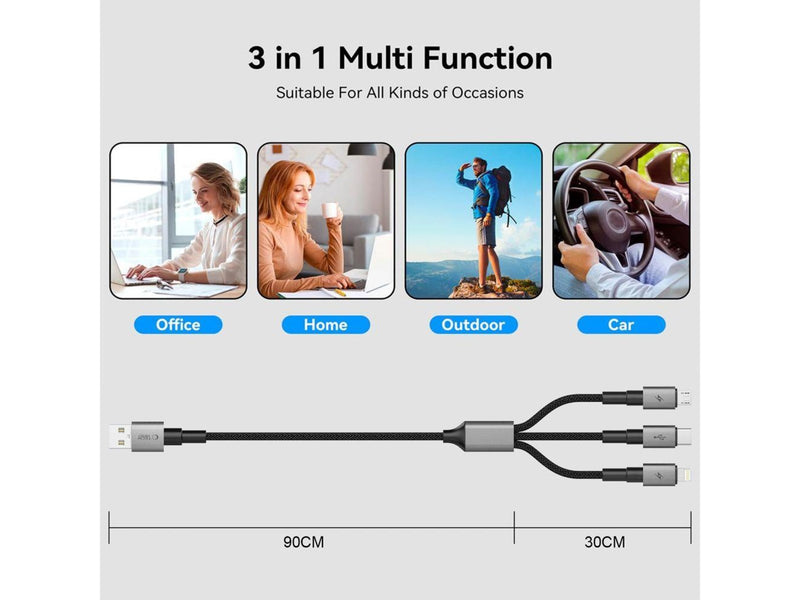 Tech-Protect UltraBoost DNA 3in1 USB-C / Micro-USB / Lightning Cable 120 cm - Grey