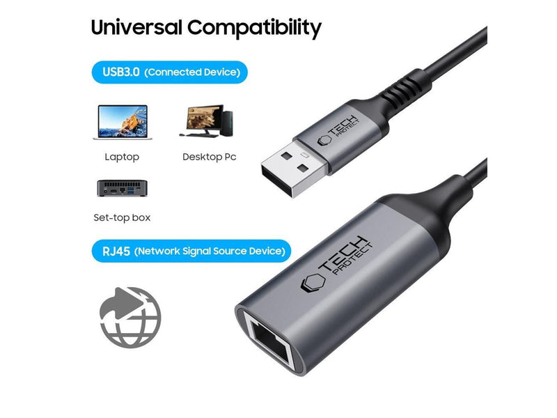 Tech-Protect UltraBoost USB-A 3.0 / Ethernet RJ45 1000Mbps Adapter - Black