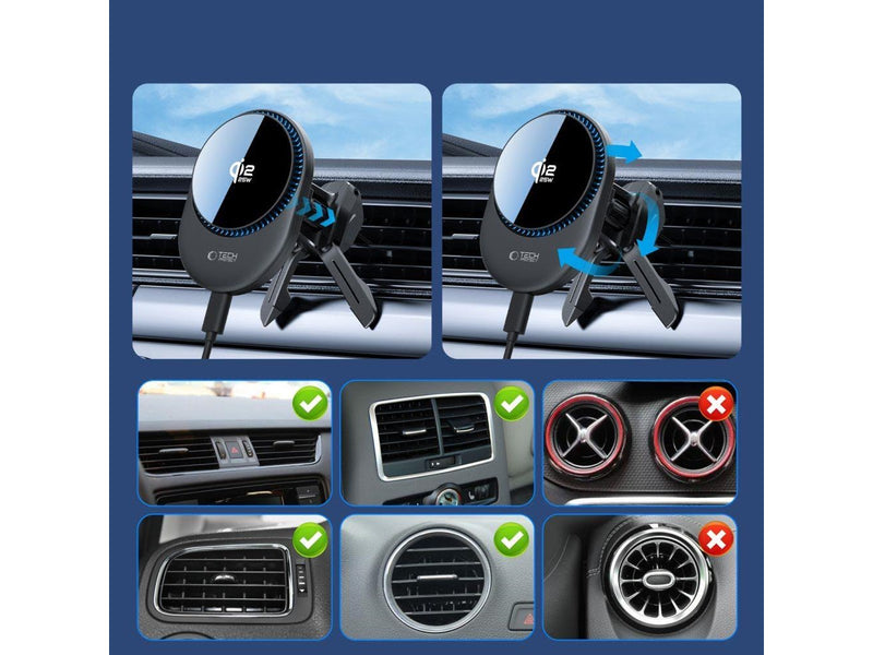 Tech-Protect  V21 MagSafe Car Mount with Inductive Charger 25W QI2.2 for Cockpit / Windshield / Air Vent - Black
