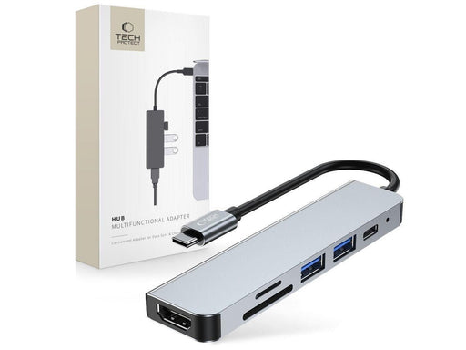 Tech-Protect V4 6in1 USB-C - USB-A 3.0 / USB-A 2.0 / USB-C / HDMI / micro SD / TF / SD card reader - gray USB-Hubs - USB 2.0 - 6 - Grau