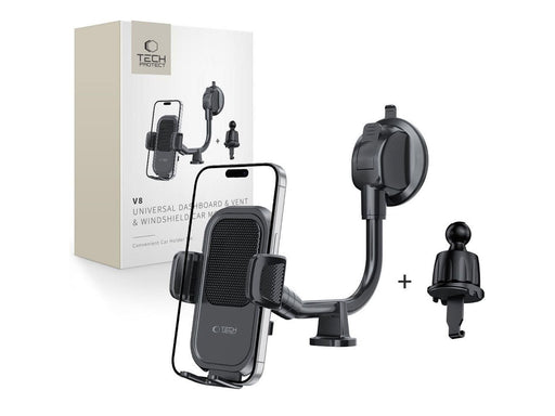 Tech-Protect V8 car mount for mounting on dashboard windshield or air vent grille - black