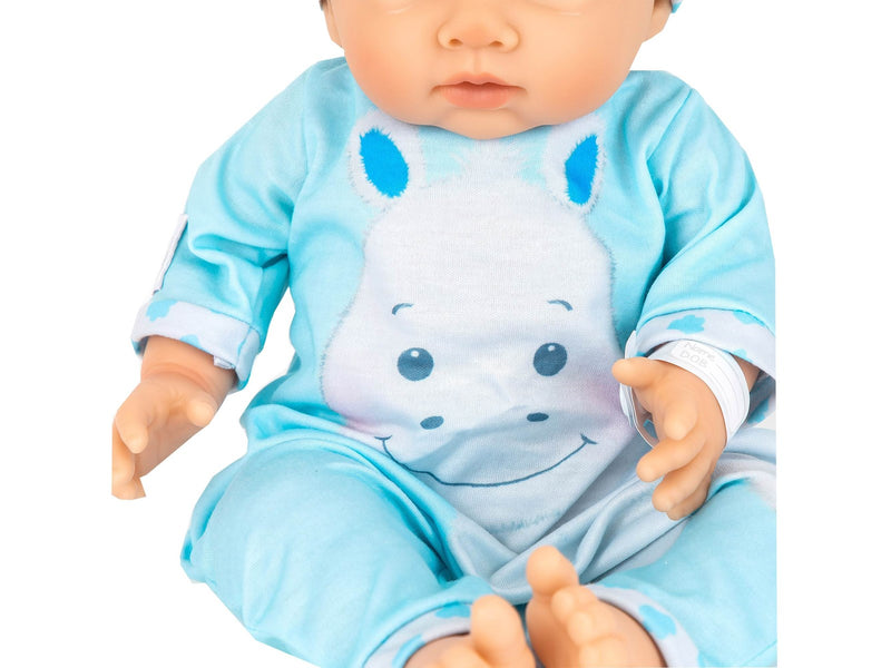 Tiny Treasures Doll with blond hair and blue Hippo outfit