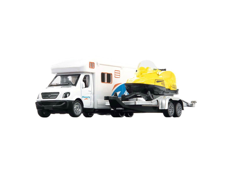 Toi-Toys - Metal Pull Back Camper with Trailer and Snowmobile