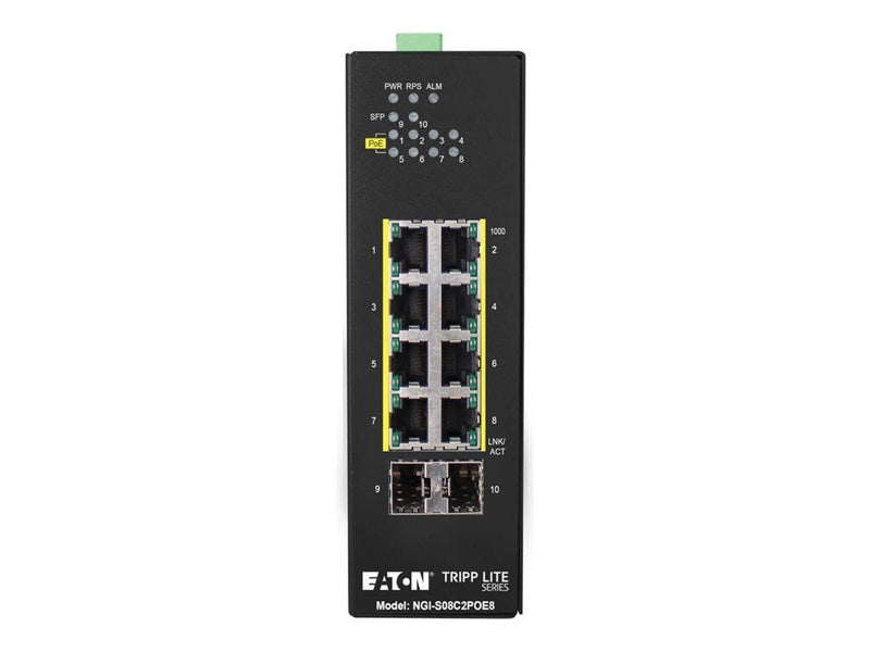 Tripp Lite Eaton  series 8-Port Lite Managed Industrial Gigabit Ethernet Switch - 10/100/1000 Mbps PoE+ 30W 2 GbE SFP Slots -10° to 60°C DIN Mount