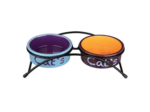 Trixie Bowl set ceramic/metal 2 × 0.3 l/ø 12 cm/26 × 7 × 13 cm light grey/antique pink/light blue