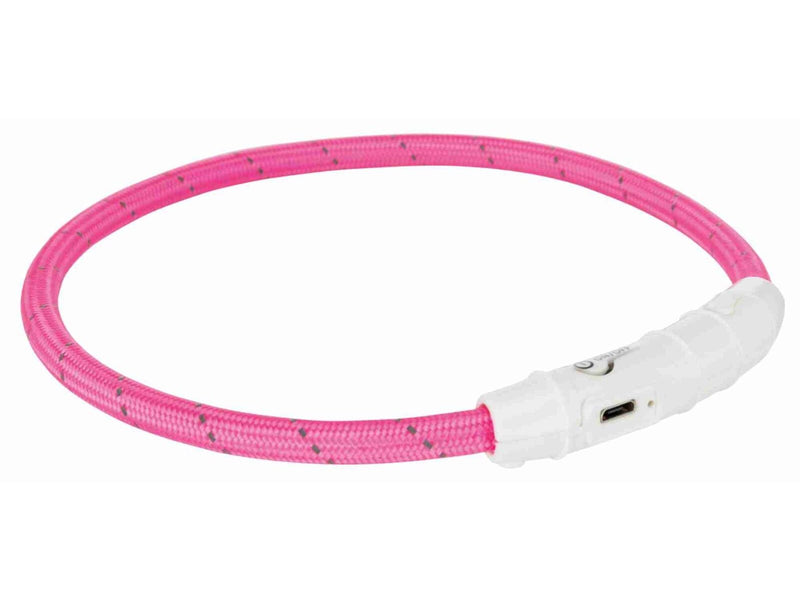 Trixie Flash Light Ring USB Illuminated Dog Safety Collar Pink Size M-L 7mm 45cm