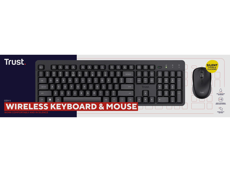 Trust Ody II Silent - Black - Tastatur & Maus Set - Englisch (US) - Schwarz