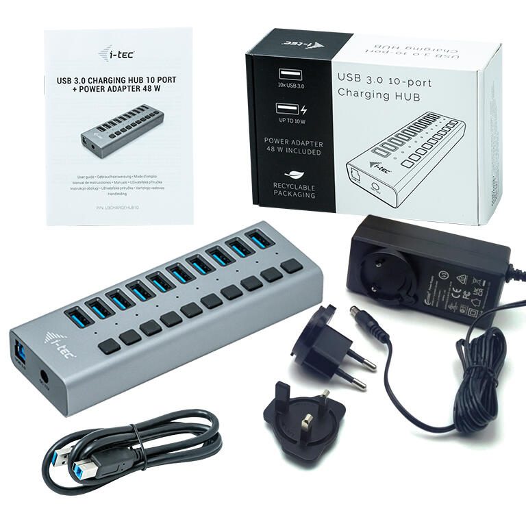 I-TEC USB-A Charging HUB 10 Port mit externem Netzadapter 48W
