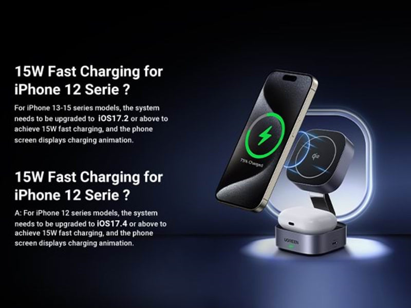 UGREEN 2-in-1 Qi2 Magnetic Foldable Charging Station (No AC Adapter)