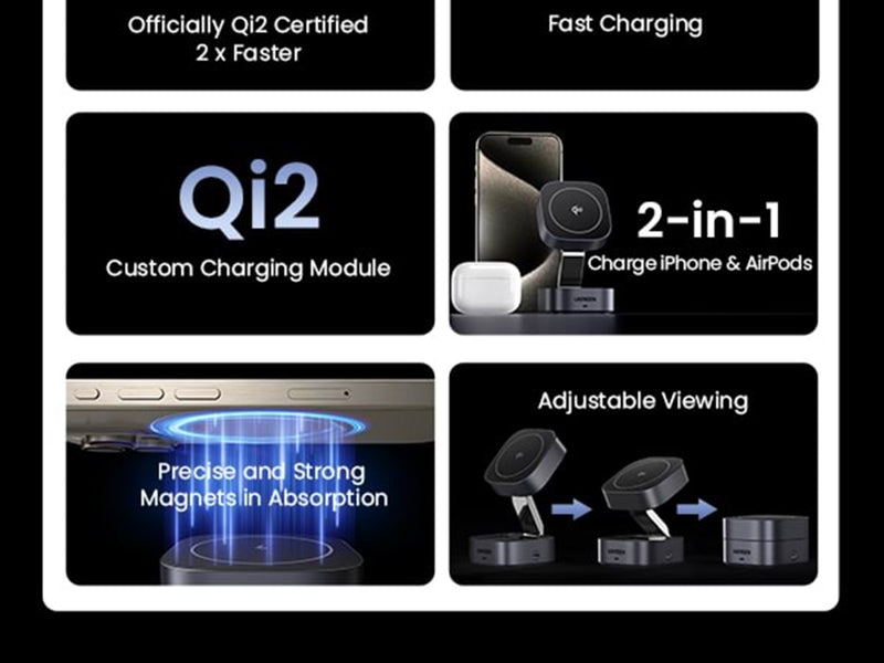 UGREEN 2-in-1 Qi2 Magnetic Foldable Charging Station (No AC Adapter)