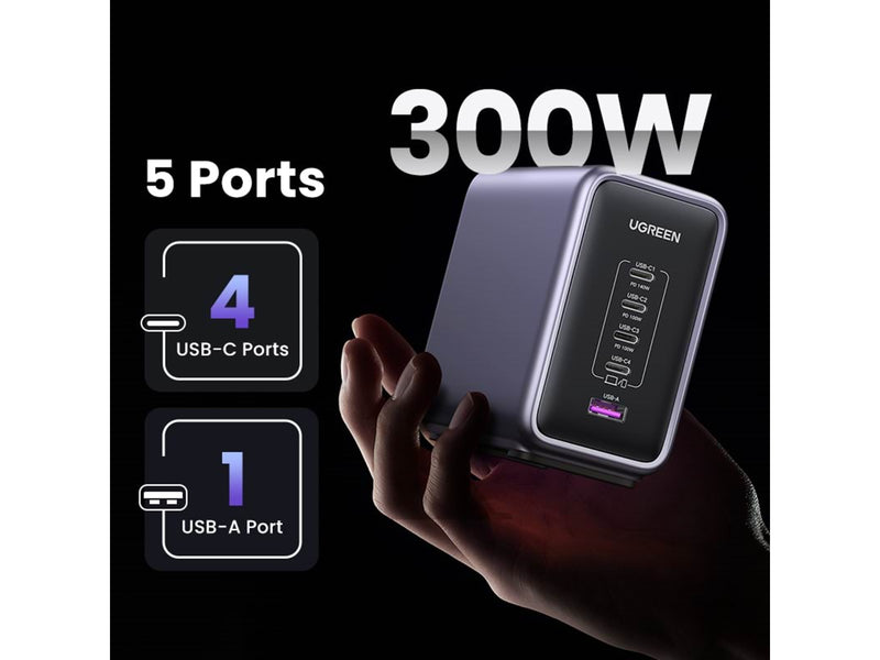 UGREEN 300 W Desktop Fast Charger 1 × USB-A + 4 × USB-C