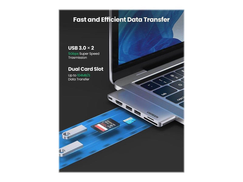 UGREEN 6-in-2 USB C Hub - docking station - USB-C 3.1 Gen 2 / Thunderbolt 3 - HDMI