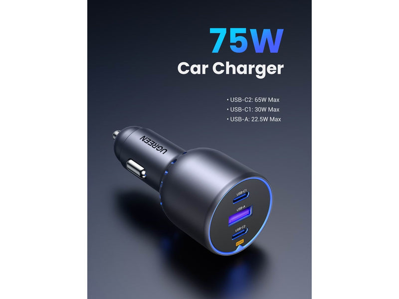 UGREEN 75w 3-Port Fast Car Charger