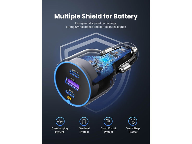 UGREEN 75w 3-Port Fast Car Charger
