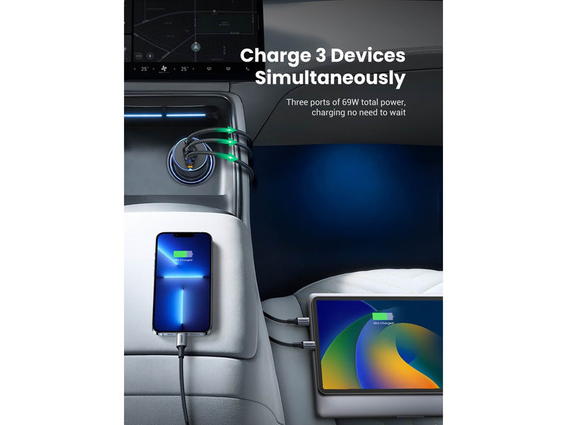 UGREEN 75w 3-Port Fast Car Charger