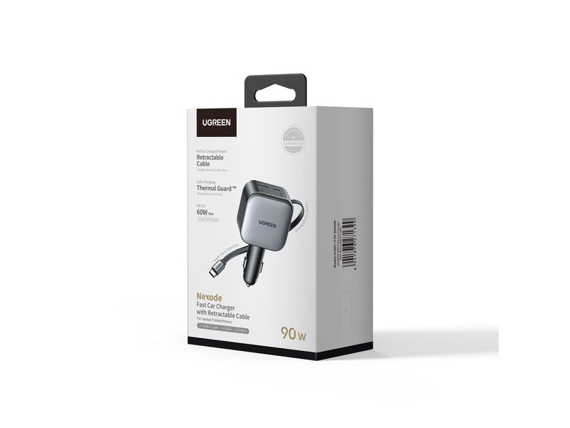 UGREEN 90 W Fast Car Charger with Retractable Cable