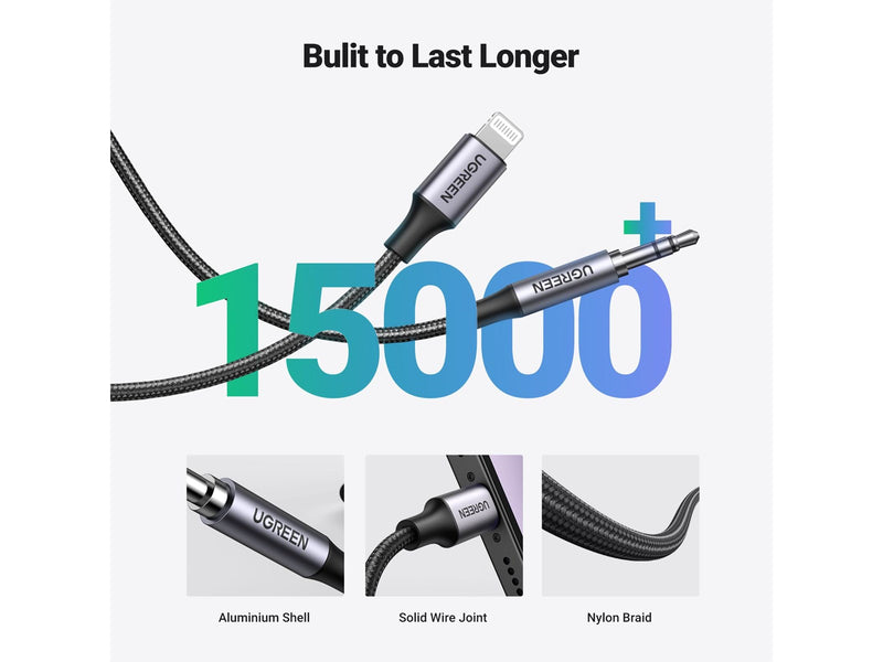 UGREEN Lightning To 3.5mm Aux Cable Aluminum Shell With Braided 1m (Black)