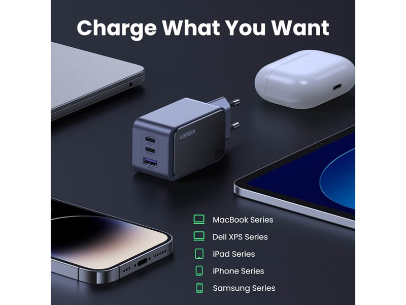 UGREEN Nexode S 65W 3-Port GaN PD Fast Charger (USB-A + 2x USB-C)