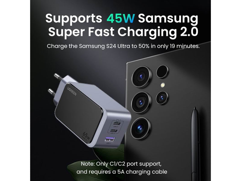 UGREEN Nexode S 65W 3-Port GaN PD Fast Charger (USB-A + 2x USB-C)