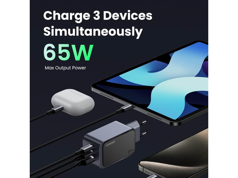 UGREEN Nexode S 65W 3-Port GaN PD Fast Charger (USB-A + 2x USB-C)