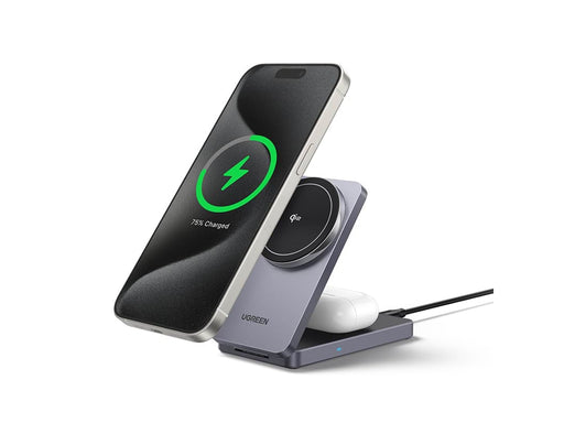 UGREEN Qi2 15w 2-In-1 Wireless Charger Magsafe Fast Charging Station Grey