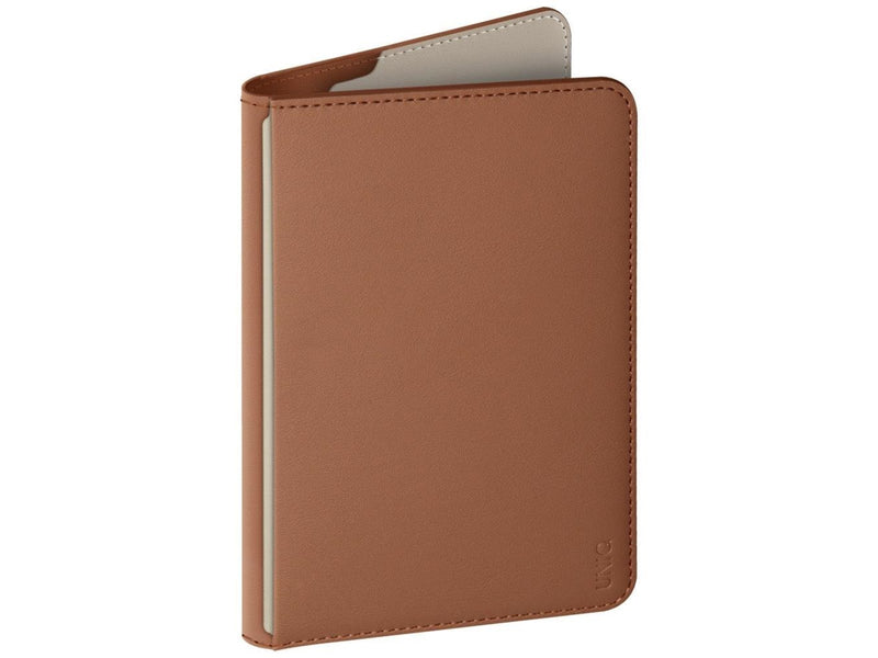 UNIQ Belmont Passport Case with Apple Find My RFID Lock Caramel Beige