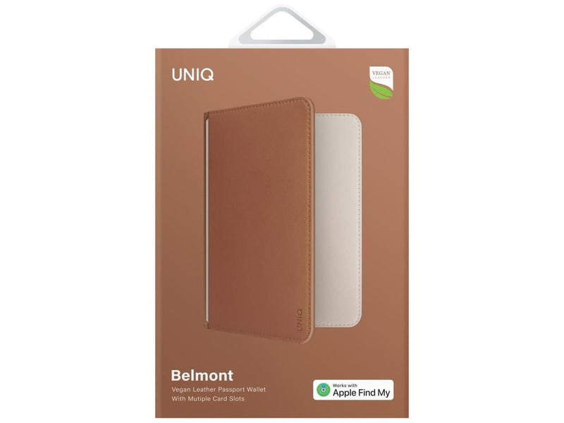 UNIQ Belmont Passport Case with Apple Find My RFID Lock Caramel Beige