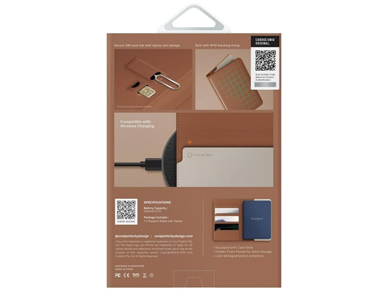 UNIQ Belmont Passport Case with Apple Find My RFID Lock Caramel Beige