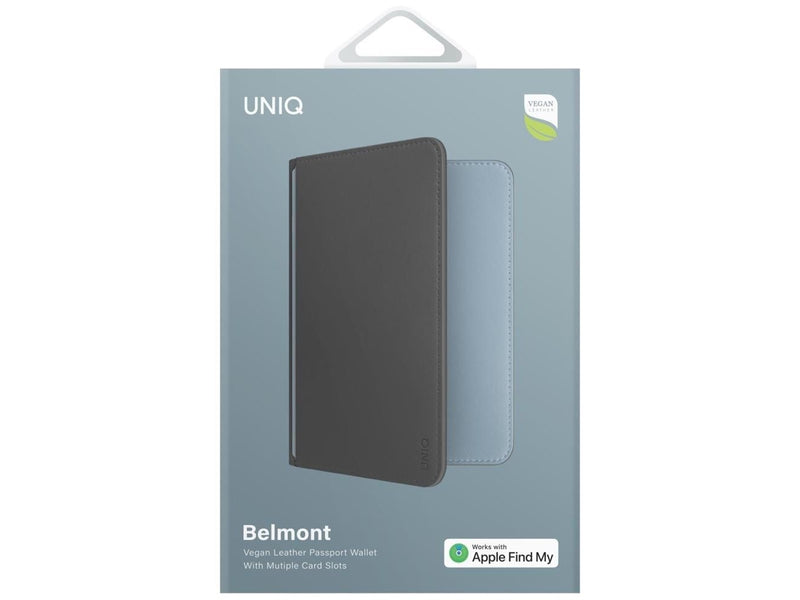 UNIQ Belmont Passport Case with Apple Find My RFID Lock Gray Blue