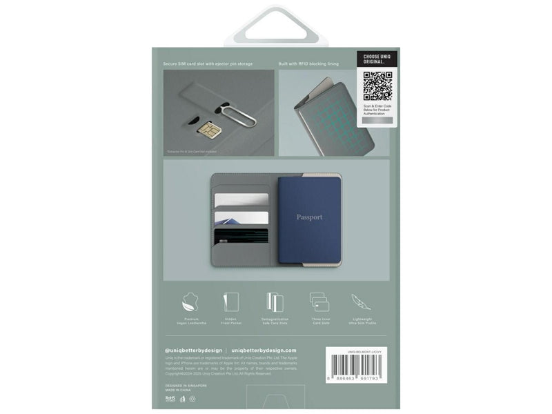UNIQ  Belmont Passport Case with RFID Lock - Green/Ivory