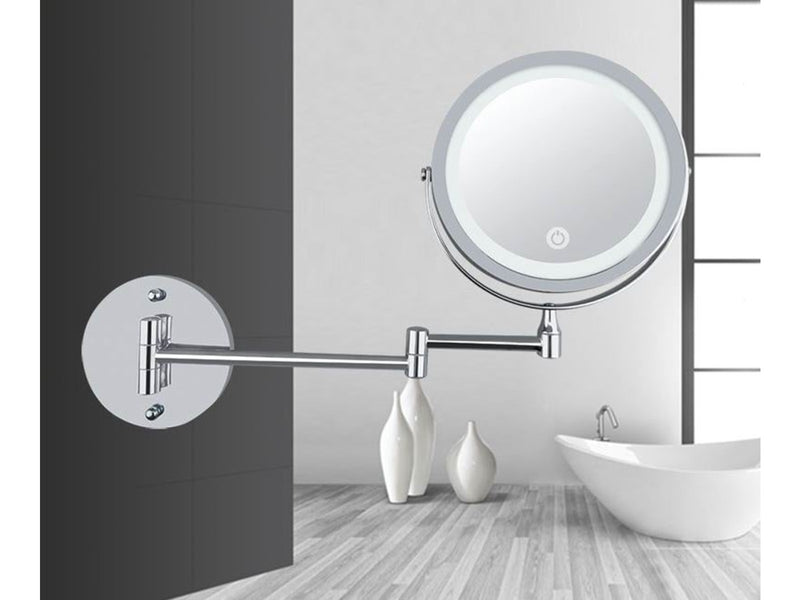 UNIQ LED Wall-Mounted Cosmetic Mirror with Articulating Arm and 5x Magnification