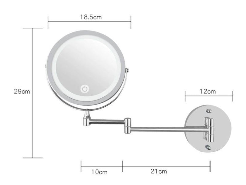 UNIQ LED Wall-Mounted Cosmetic Mirror with Articulating Arm and 5x Magnification